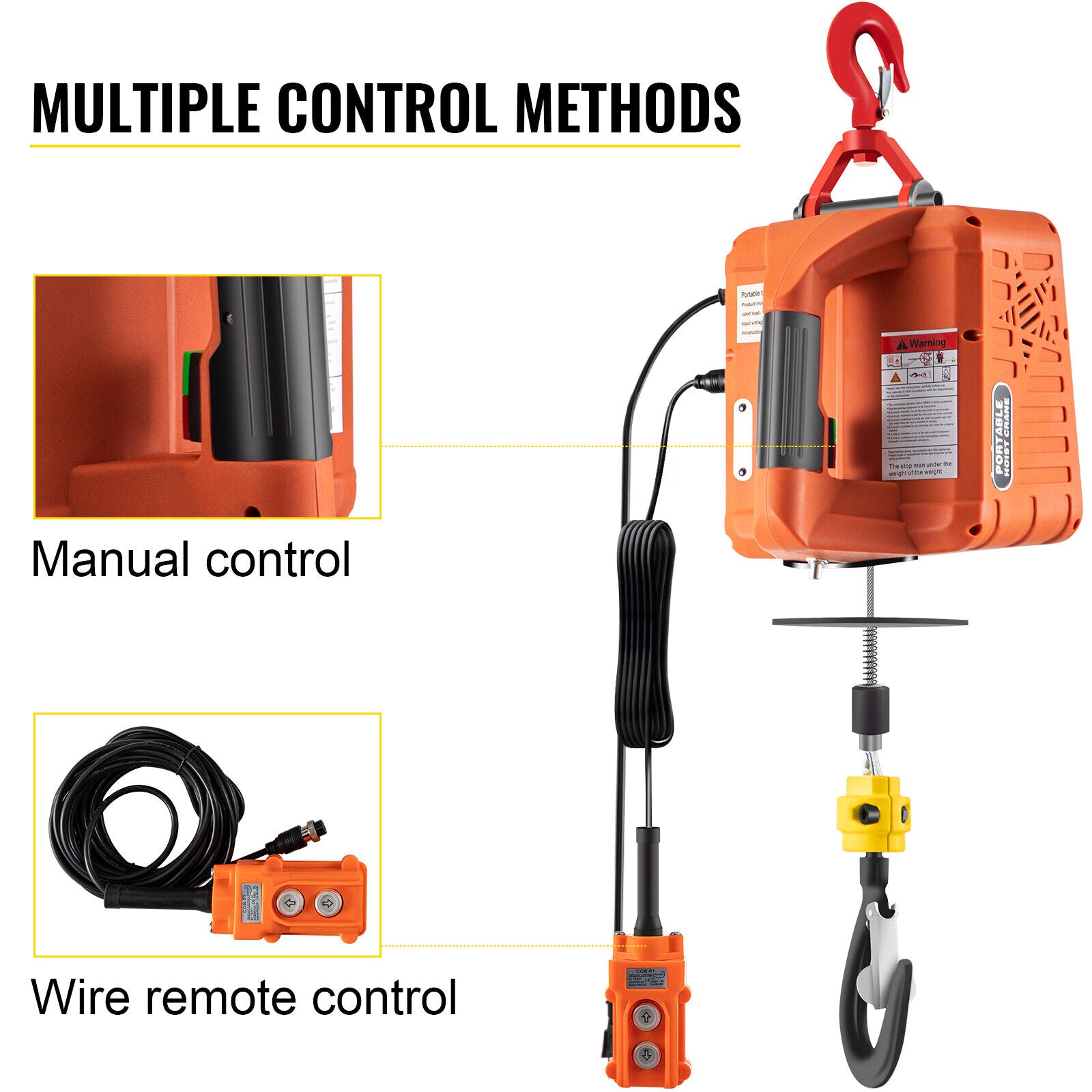 HEAVY DUTY 1500W 500KG Portable Electric Hoist Winch Remote Control