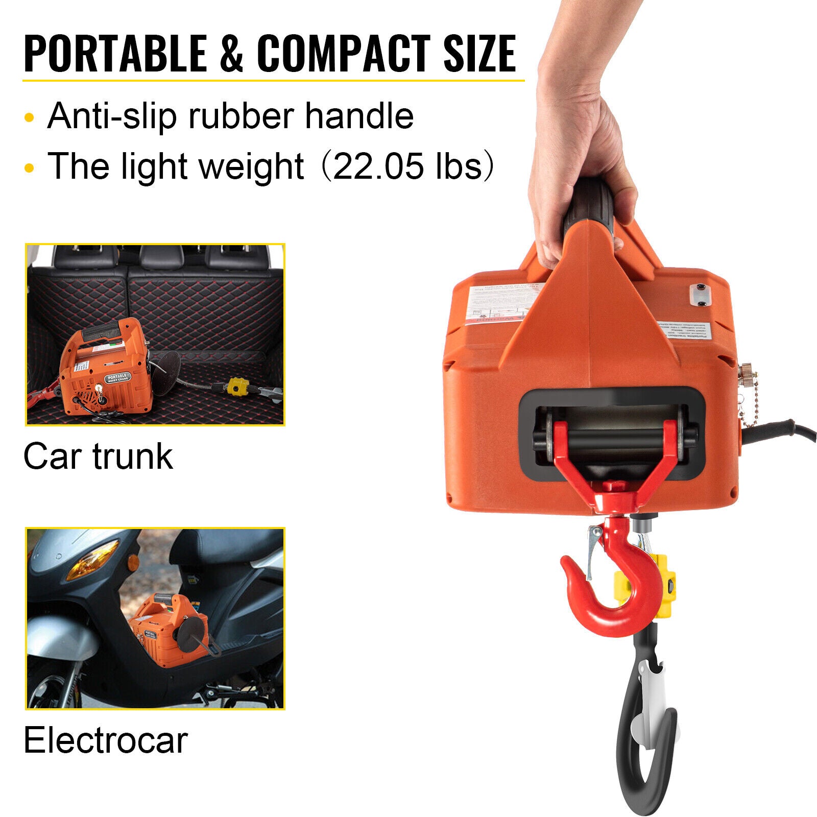 HEAVY DUTY 1500W 500KG Portable Electric Hoist Winch Remote Control