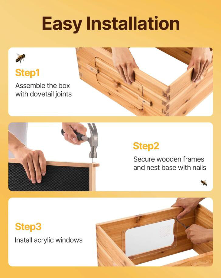 40 Frame Bee Hives Starter Kit Beeswax Coated Fir Wood Bee Boxes Langstroth Beehive Kit