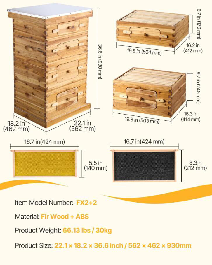 40 Frame Bee Hives Starter Kit Beeswax Coated Fir Wood Bee Boxes Langstroth Beehive Kit