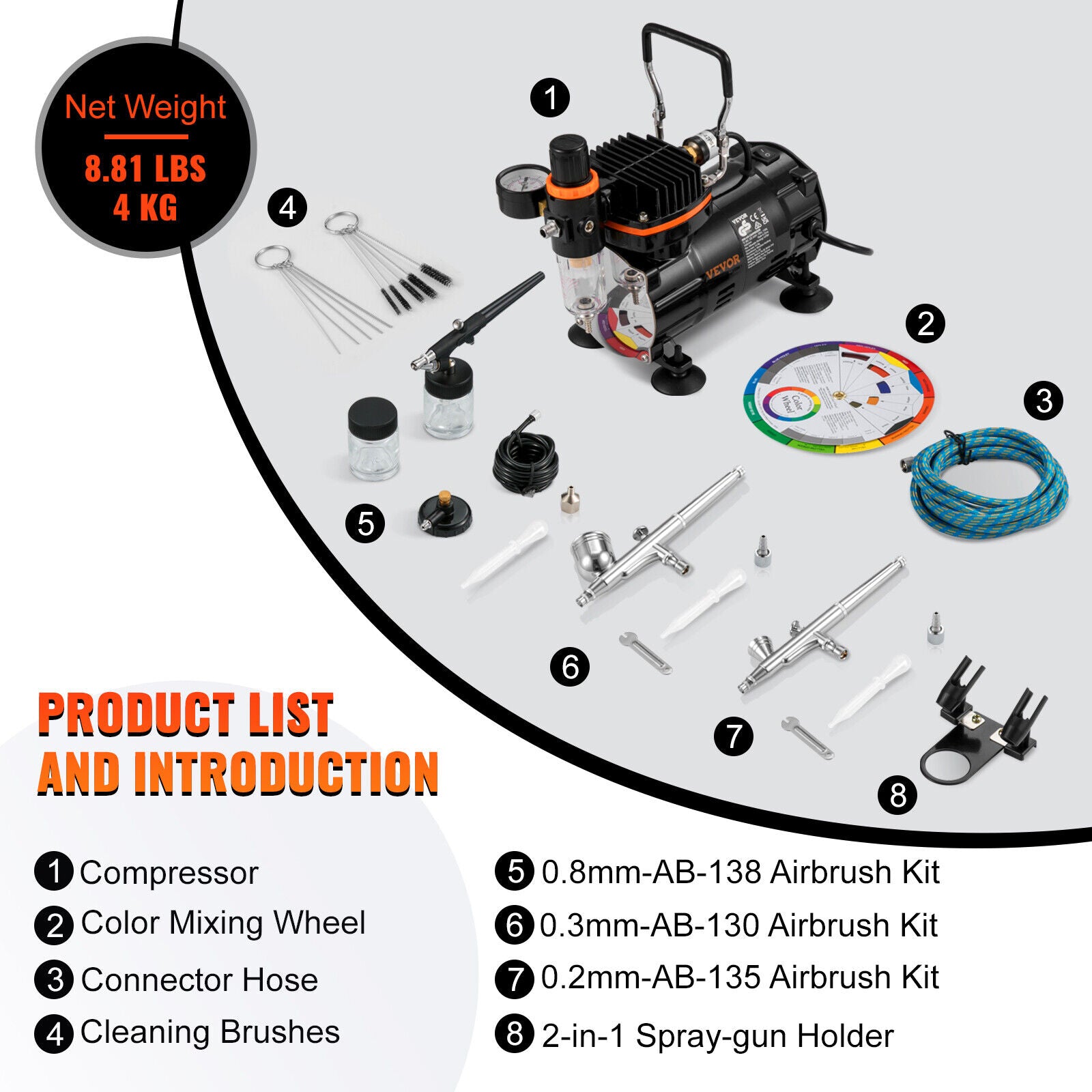 AU 0.2/0.3/0.8mm Airbrush Kit Dual Action Air Brush Compressor Spray Gun