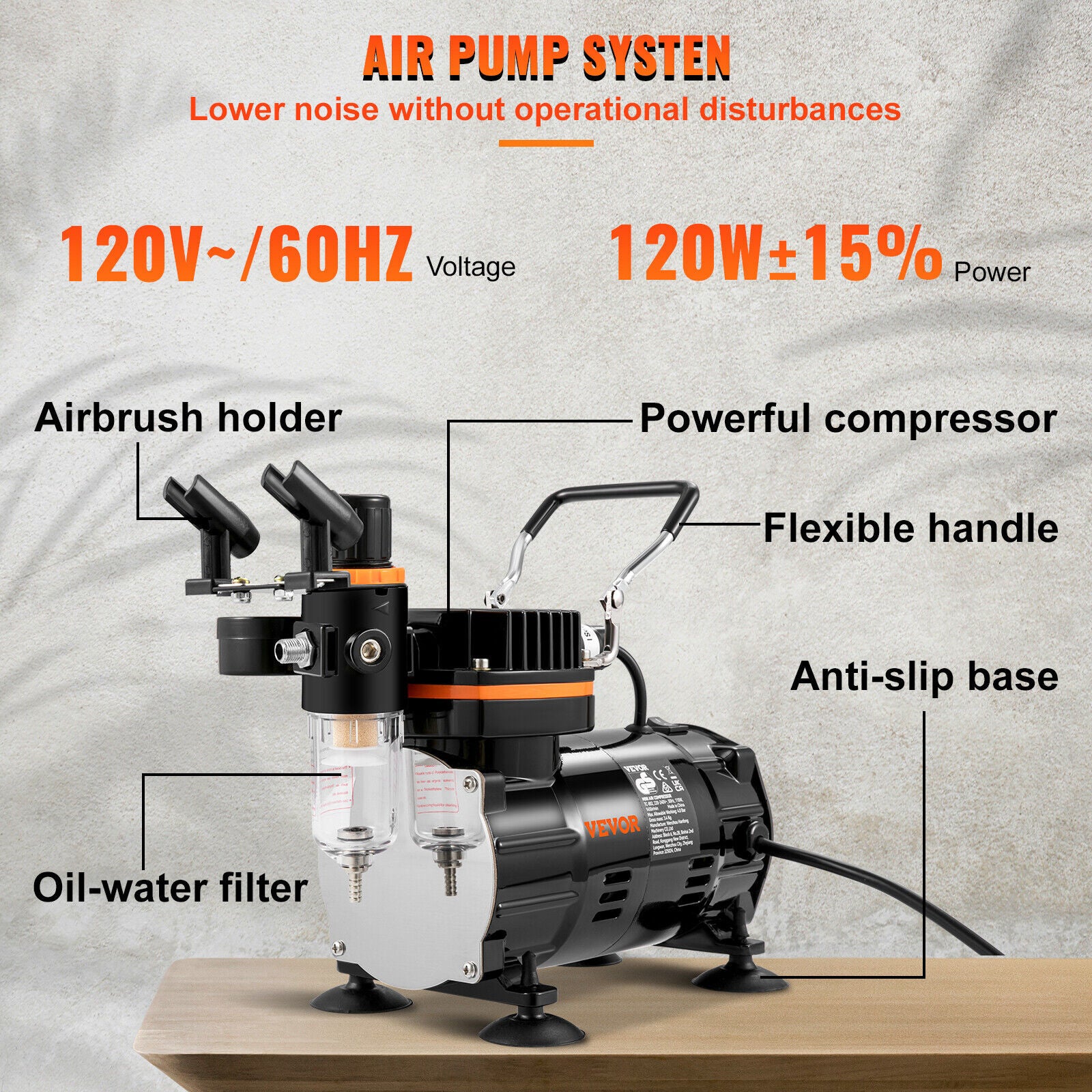 AU 0.2/0.3/0.8mm Airbrush Kit Dual Action Air Brush Compressor Spray Gun