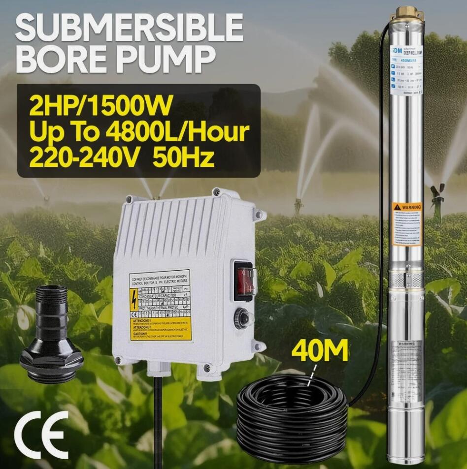 Premium Stainless Steel 1500W 2HP Submersible Bore Pump 240V Deep Well Water Pump