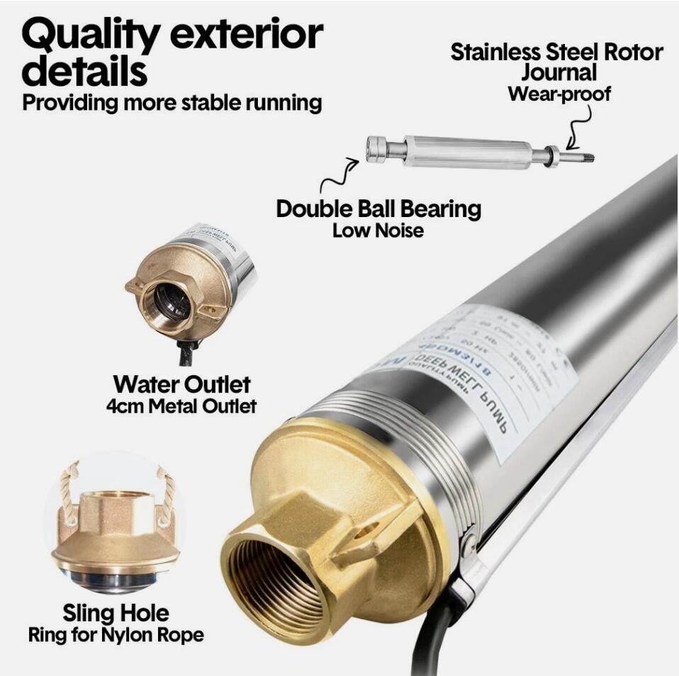 Premium Stainless Steel 1500W 2HP Submersible Bore Pump 240V Deep Well Water Pump