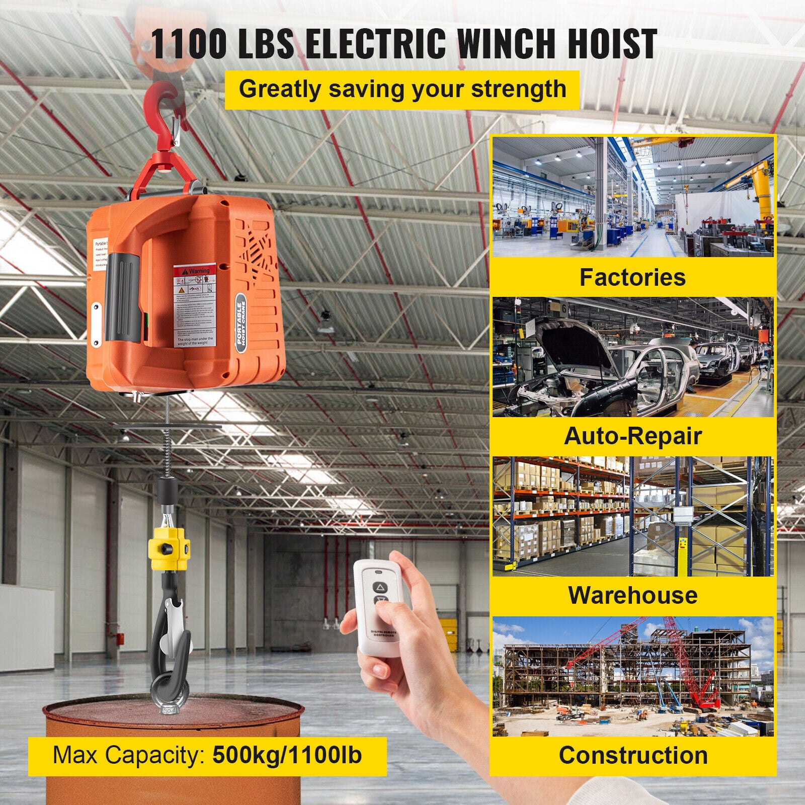 500KG Remote Control Portable Tracking Block Electric Winch Hoist