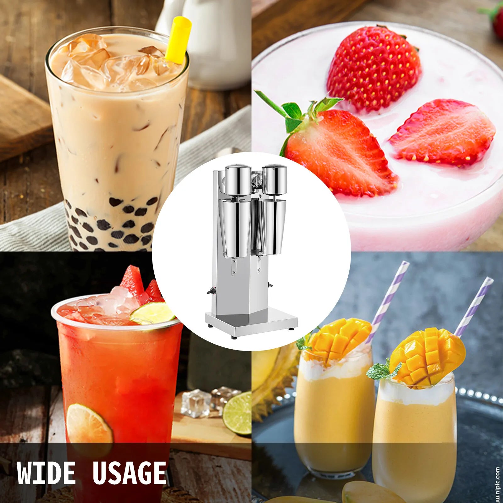 180W Premium Material Electric Milkshake Maker Machine Double Head Stainless Steel