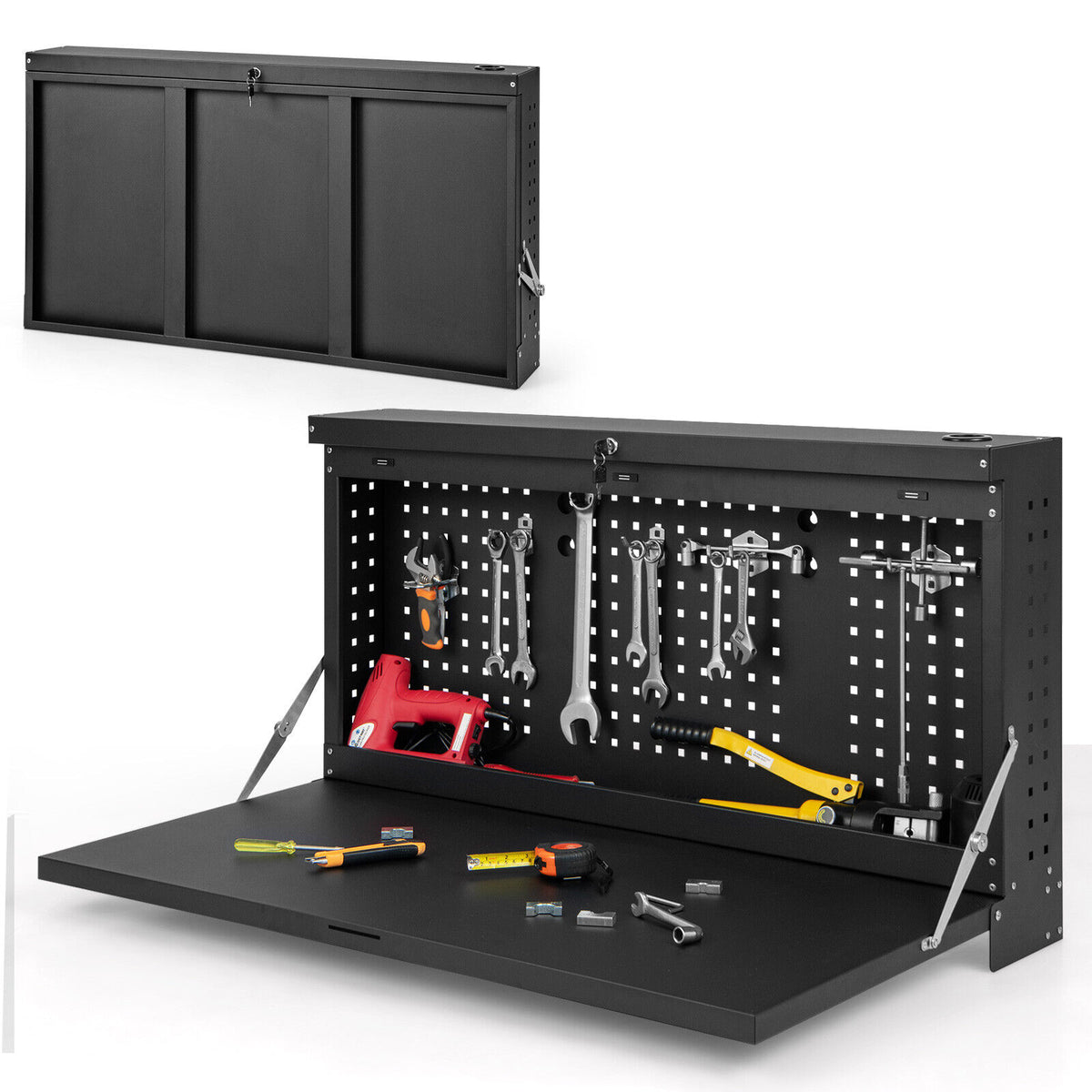 110 cm Foldable Wall Mounted Workbench with Peg Board – Tool Plus