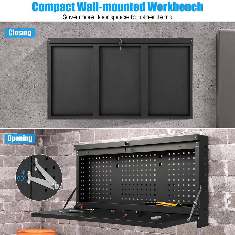 110 cm Foldable Wall Mounted Workbench with Peg Board