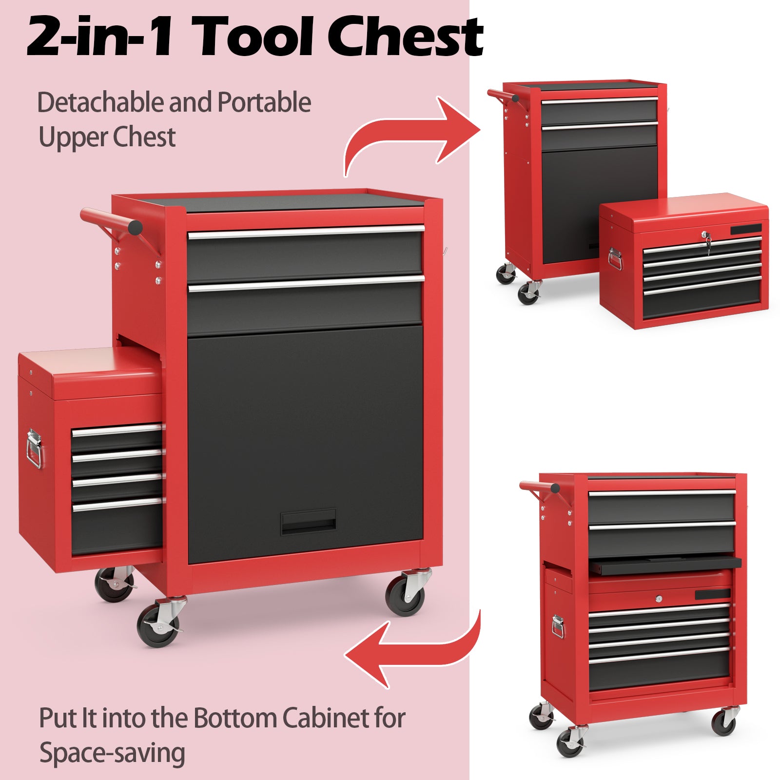 Tool Box Chest Cabinet Trolley Toolbox with 6 Drawers Red/Black