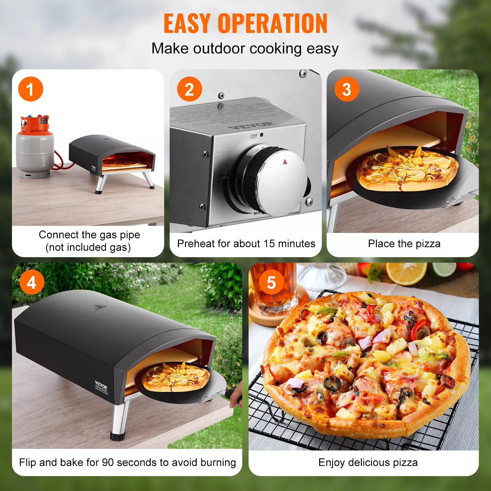 12" Portable Gas Oven Outdoor Pizza Oven Iron Spray Foldable for Camping