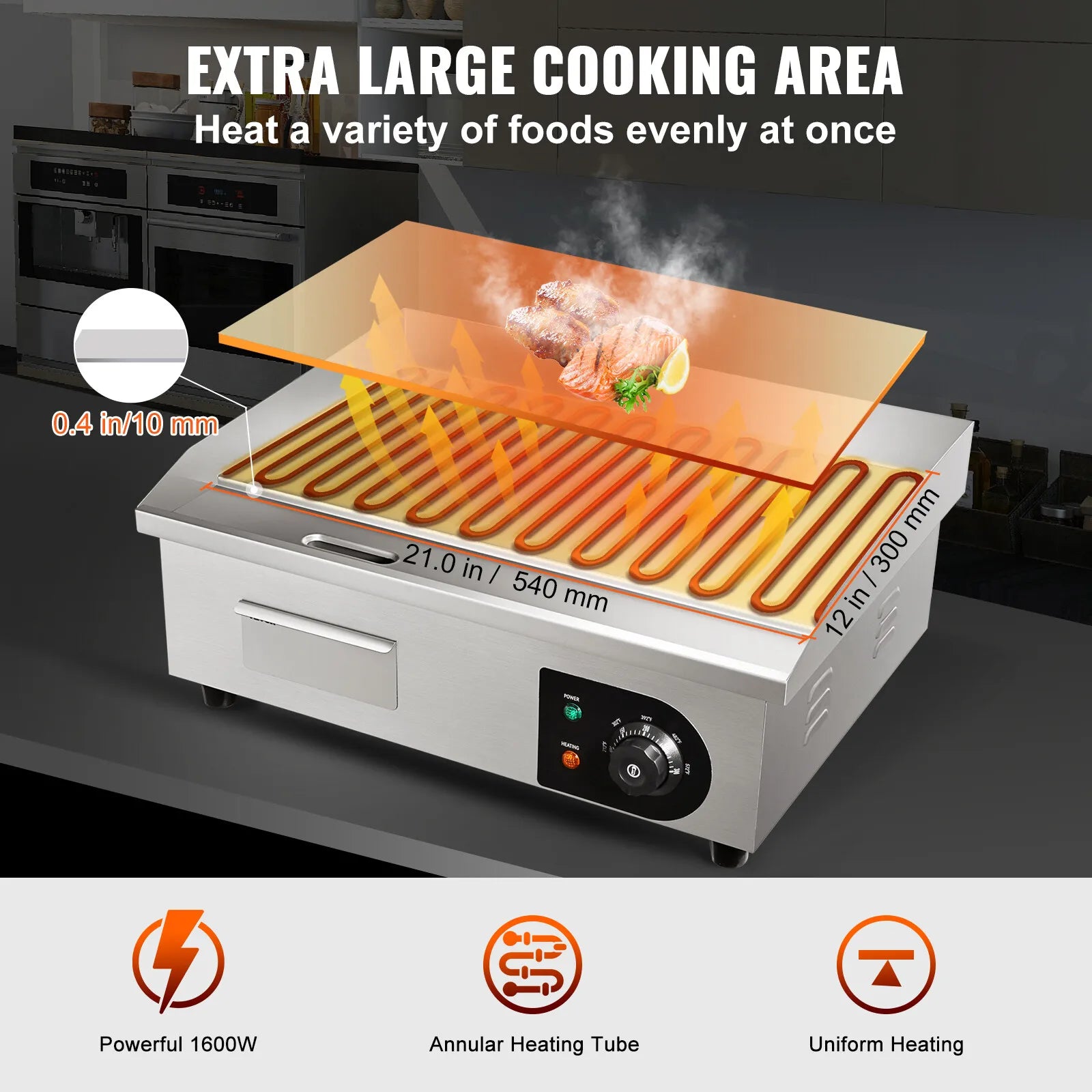 Premium 3KW 22'' Commercial Electric Countertop Griddle Flat Top Grill Hot Plat