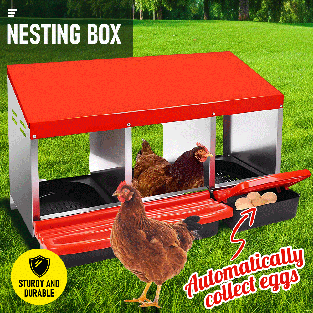 3 Hole Chicken Hen Coop Hutch Laying Nesting Box