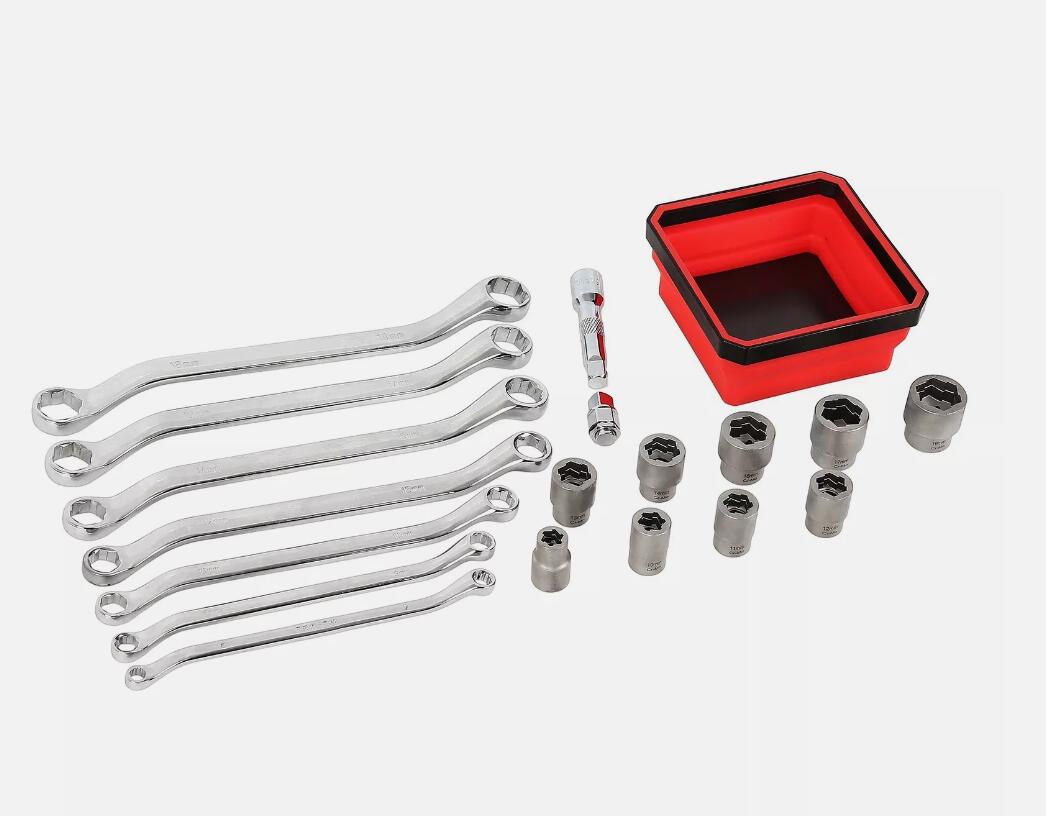 Premium 18 PCS Metric Nut & Bolt Extractor 6-17 mm Offset Wrench and 10- 19 mm Socket Set