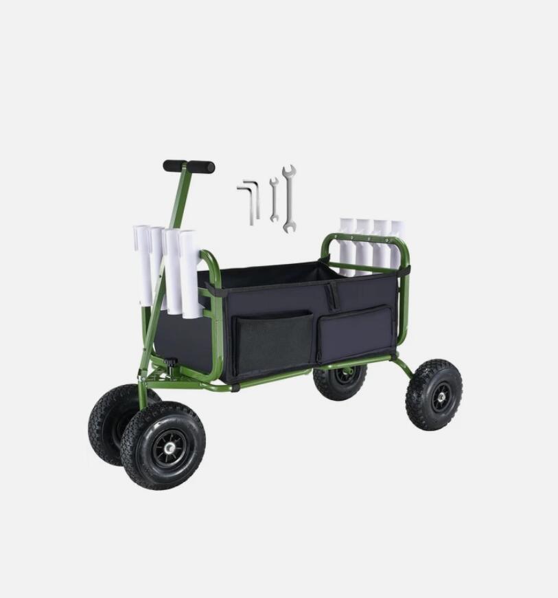 136 kg Beach Fishing Cart Foldable Fishing Trolley 600D Oxford Fabric with Balloon Tires