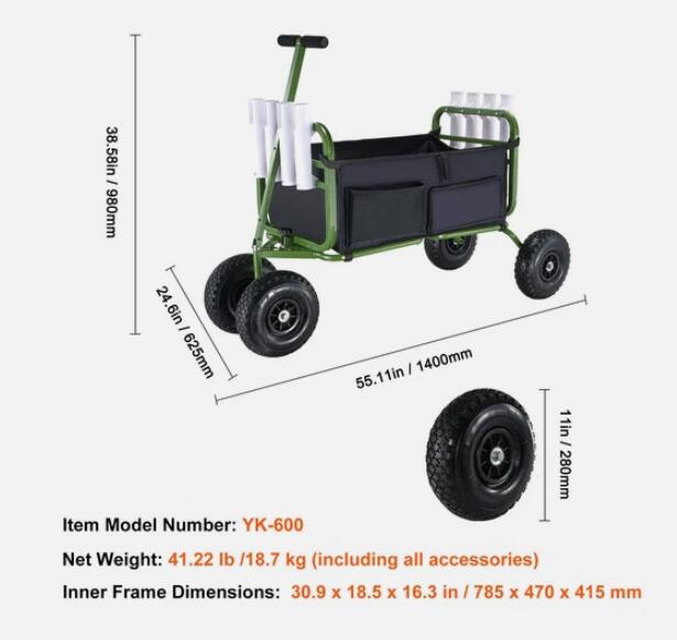 136 kg Beach Fishing Cart Foldable Fishing Trolley 600D Oxford Fabric with Balloon Tires