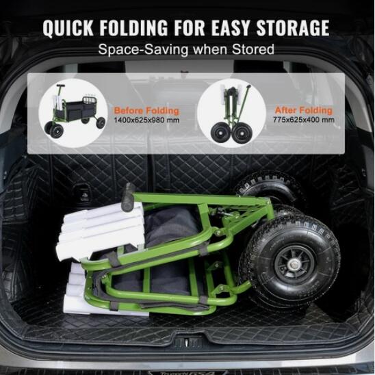 136 kg Beach Fishing Cart Foldable Fishing Trolley 600D Oxford Fabric with Balloon Tires