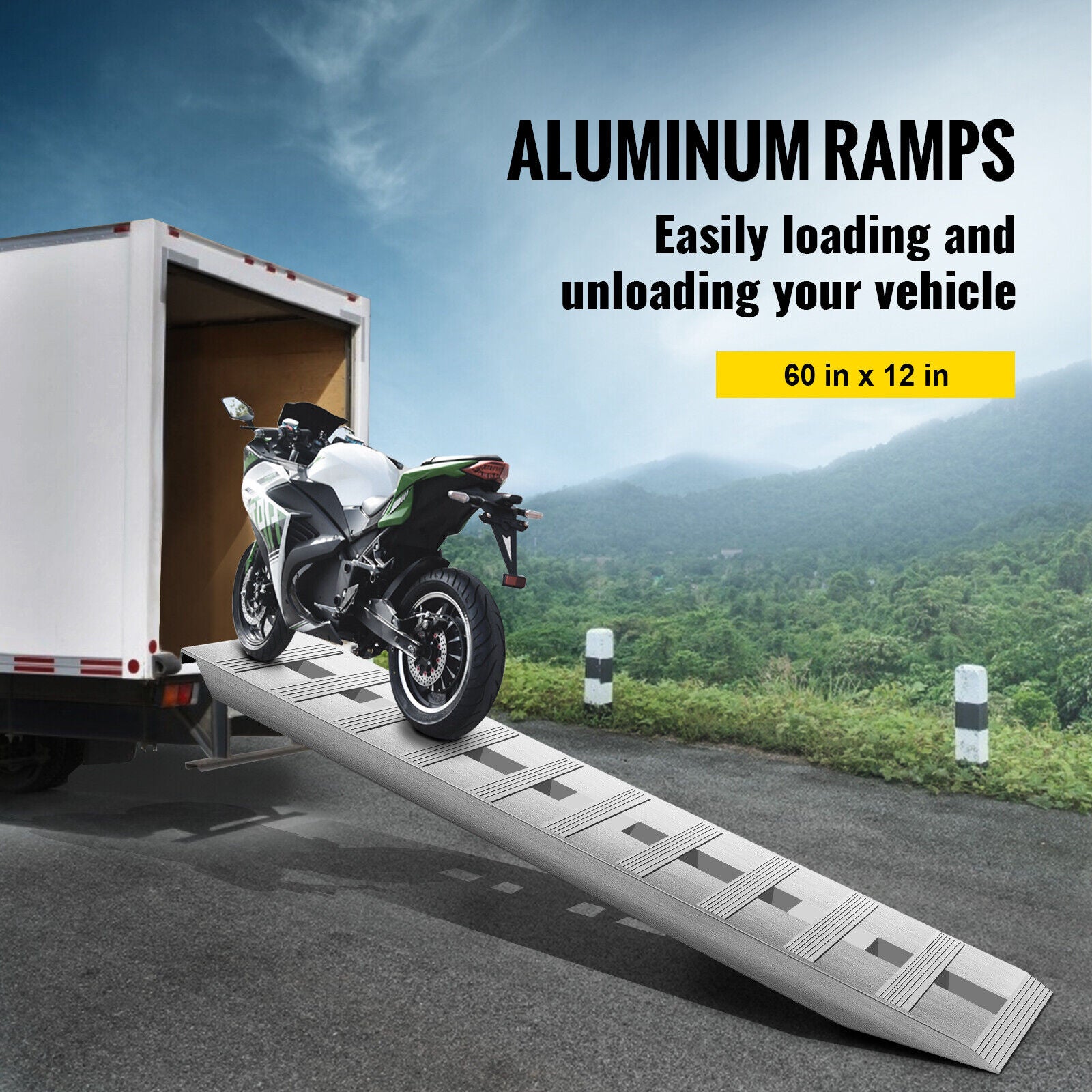 1 Pair 152cm x 30cm Aluminum Car Trailer Ramps Angled Large Capacity P ...
