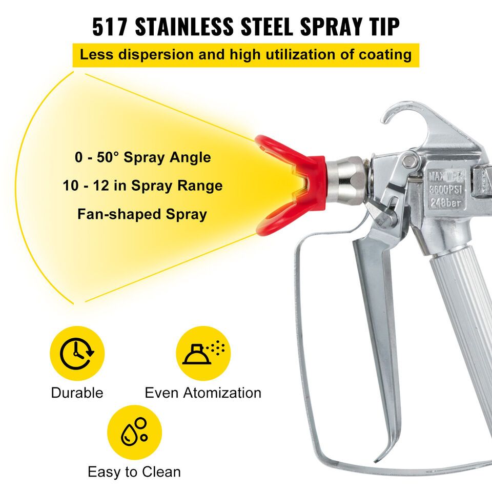 3600PSI Airless Paint Spray Hose 517 Tip Nozzle Guard Flexible Fiber