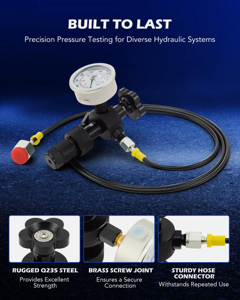 Premium Hydraulic Nitrogen Accumulator Charging Pressure Test Kit With 3 Gauge 6 Adapters