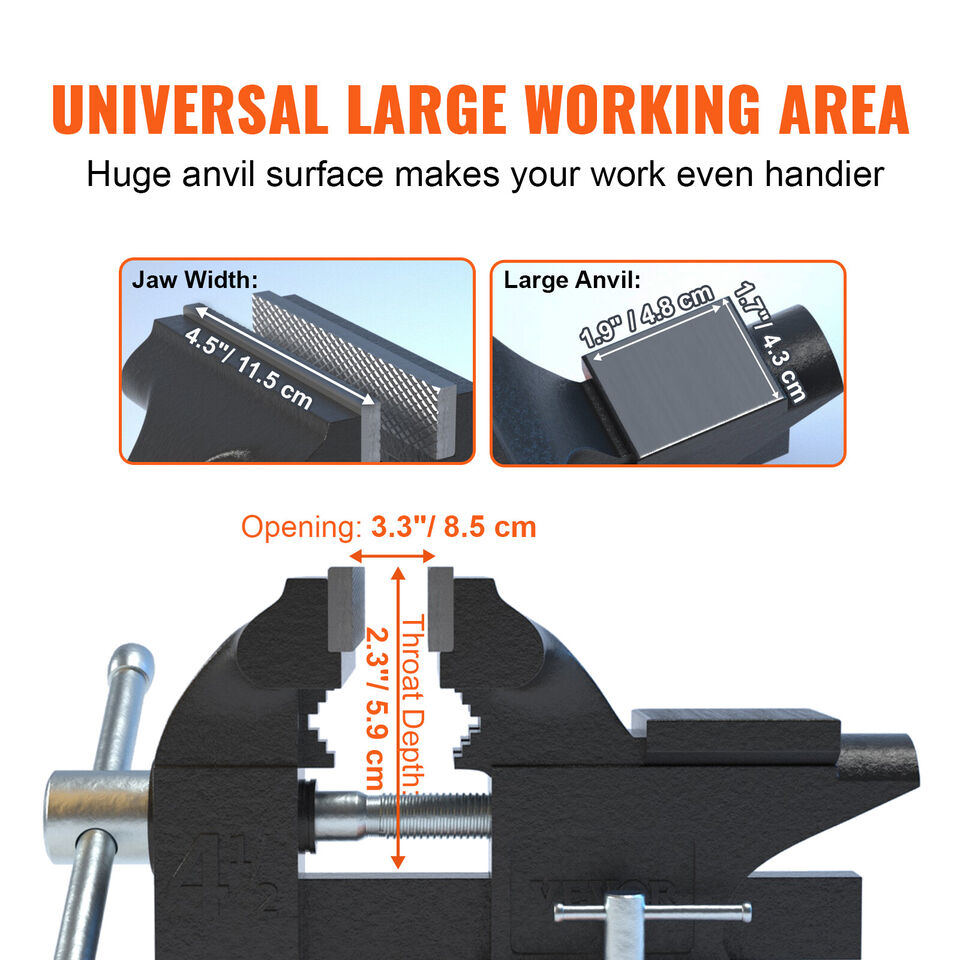 4.5 inch 11.5 cm Bench Vise with Anvil 240° Swivel Base Multipurpose Vise