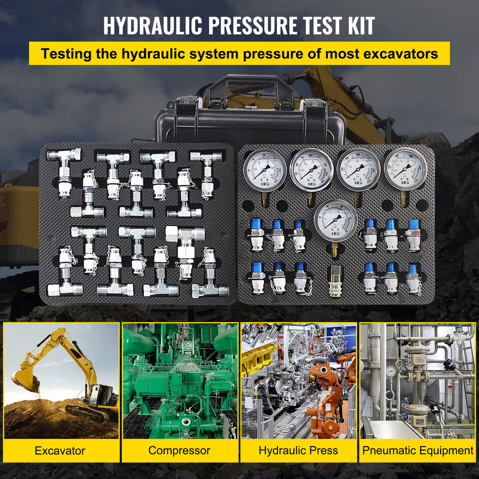600bar Hydraulic Pressure Test Kit 5 Gauges 13 Couplings 14 Tee Connec ...