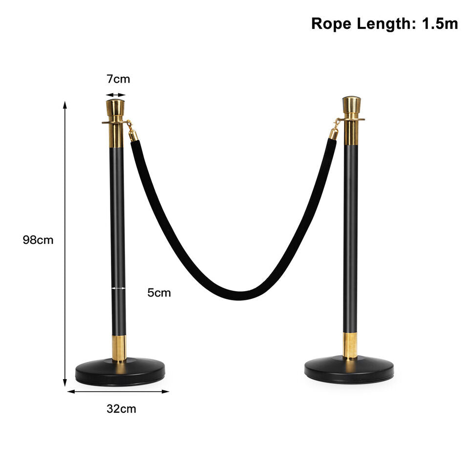 6pcs Stanchion Posts Queue Pole Retractable 3 Velvet Ropes Crowd Control Barrier