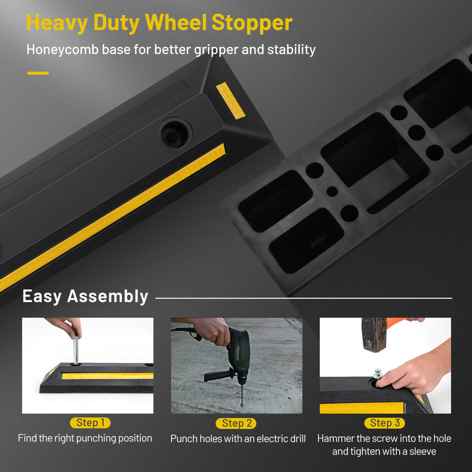 2 Pcs Heavy Duty  Rubber Curb Garage Vehicle Floor Stopper