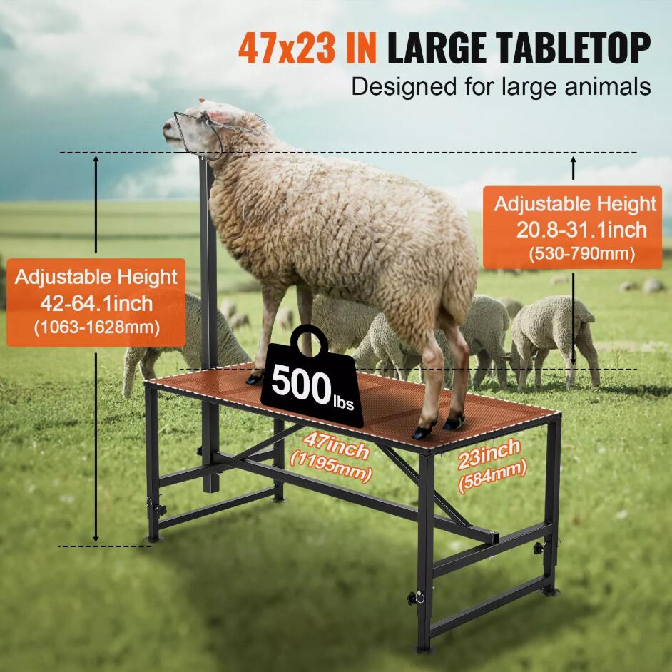 Premium Adjustment 21"-33" Height Livestock Stand Goat Trimming Stand 47x23 in Tabletop