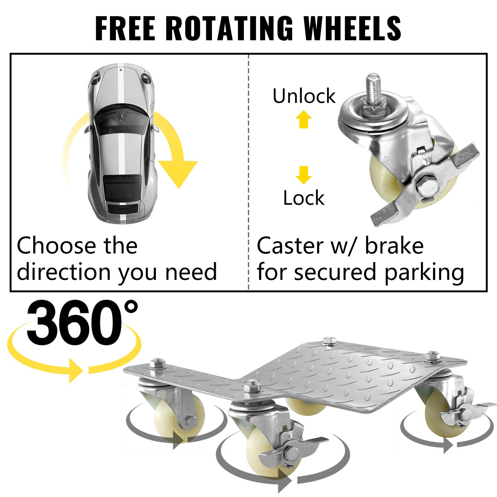 4PCS 2000 kg Car Tire Skate Wheel Dolly Vehicle Auto Repair Mover