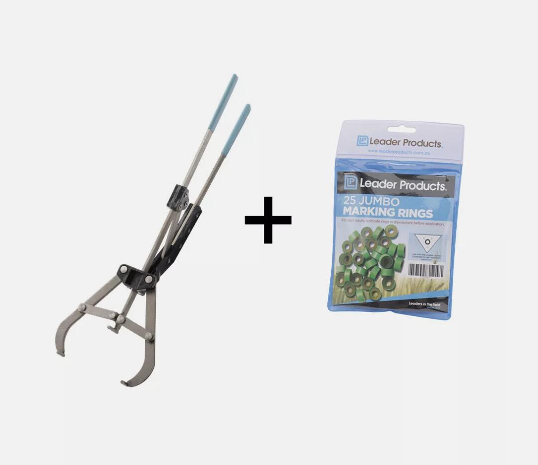 Jumbo Bander CASTRATION Applicator Bander Calf Elastrator + JUMBO MARKING Rings