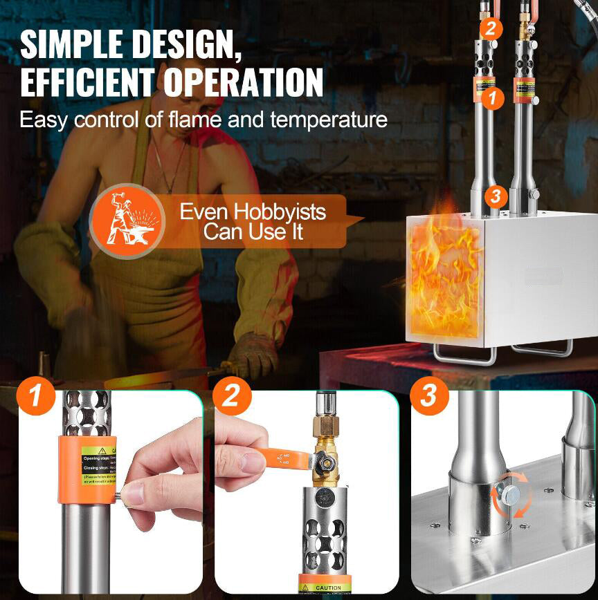 Upgraded Premium 1427℃ Portable 2 Burner Propane Forge Farrier Knife Metal Square NEW