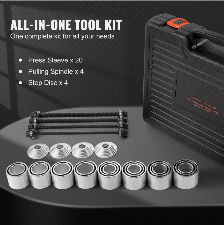 28 PCS Heavy Duty Pull and Press Sleeve Kit Steel Bush Bearing Removal Installation