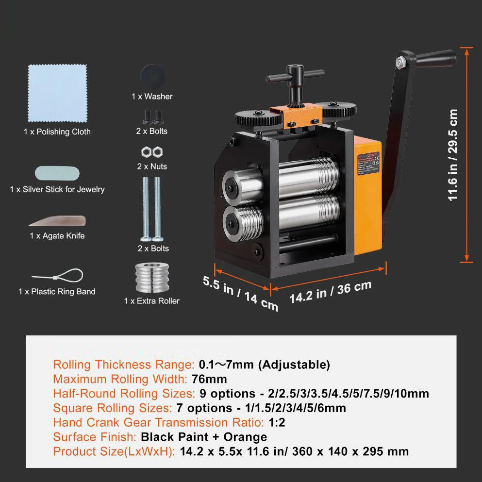 Premium Upgraded 3-in-1 Rolling Mill 3"/76 mm Jewelry Rolling Mill Machine 1: 2 Gear Ratio AU