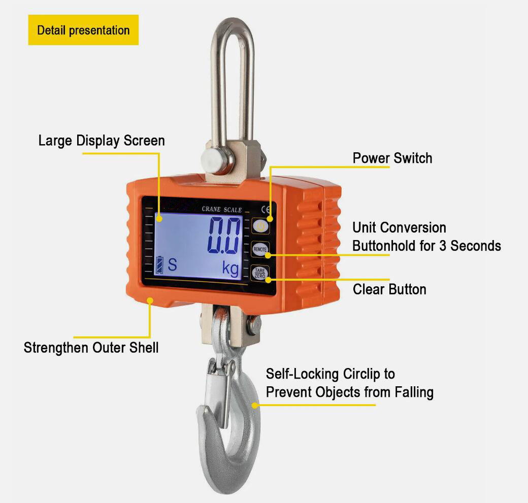 Heavy Duty 1000KG Digital Hanging Scale High Precision Crane Scale AU