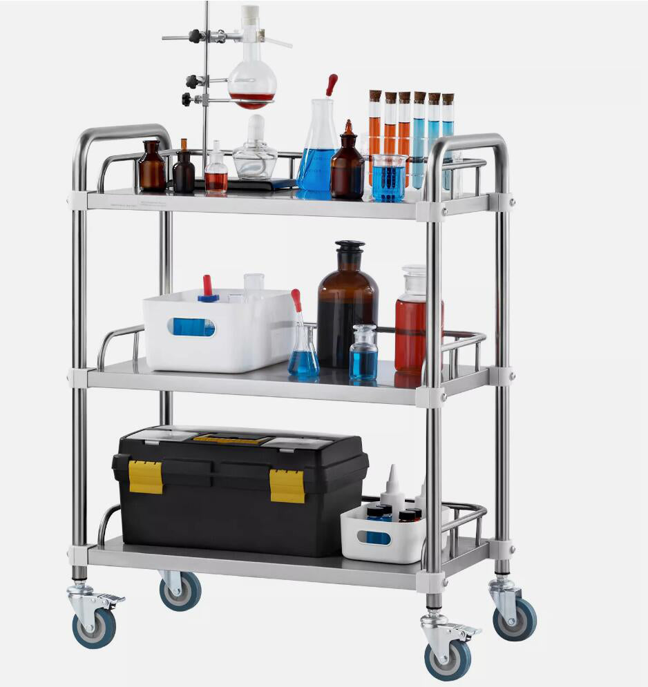 Heavy Duty 3-Layer Stainless Steel Lab Rolling Cart Medical Dental Lab Serving Cart AU