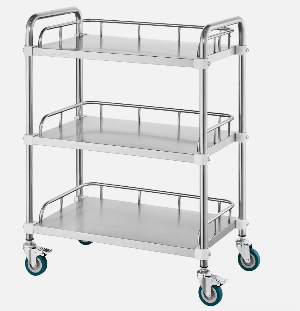 Heavy Duty 3-Layer Stainless Steel Lab Rolling Cart Medical Dental Lab Serving Cart AU