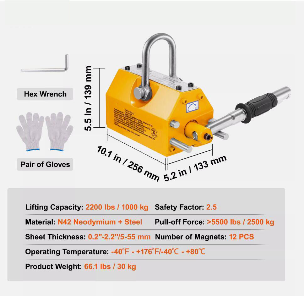 1000 kg Heavy Duty Permanent Magnetic Lifter Lifting Magnet Neodymium Hoist AU