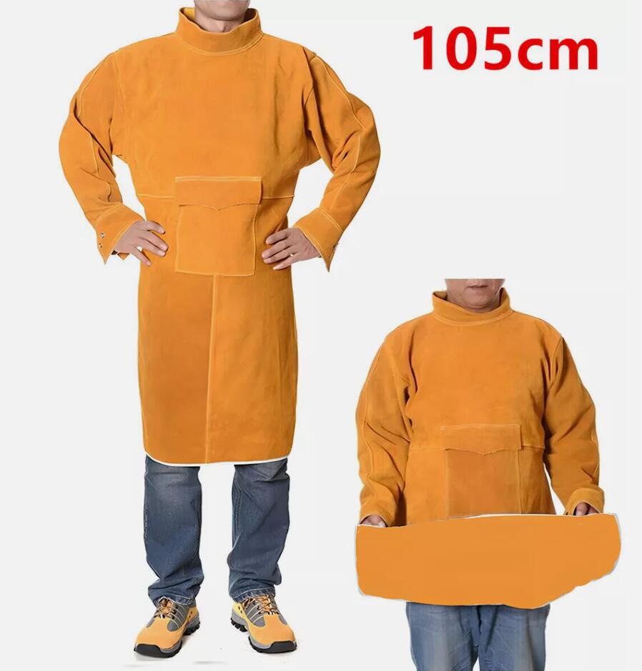 105cm Cowhide Leather Welder Apron With Sleeves For Spark Proof Heat Resistant