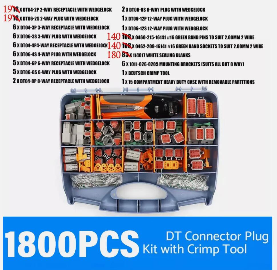 Deutsch DT Connector Plug Kit With Genuine Deutsch Crimp Tool Auto Marine 1800PCS