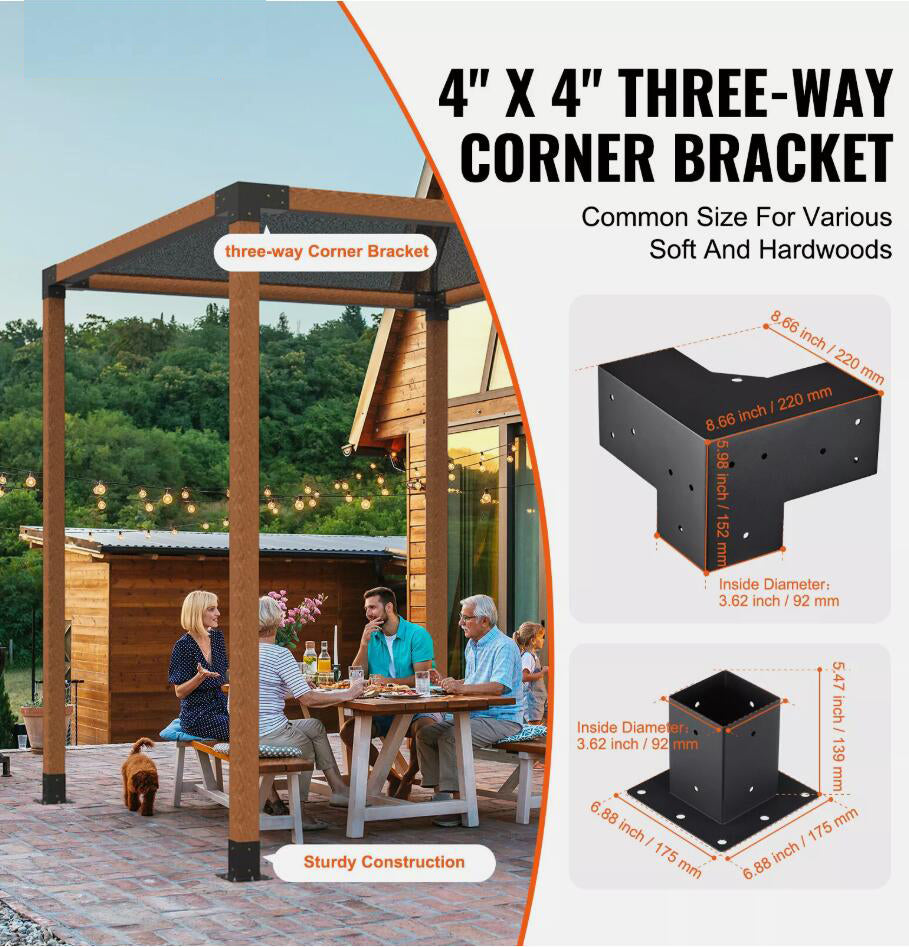 8PCS 4''x4'' Strong Pergola Bracket Kit inner 3.6x3.6 3-Way Woodworks DIY Post AU