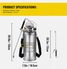 8L Durable Stainless Steel Garden Sprayer Manual Pressure Adjustable Nozzle With 1m Hose Fan