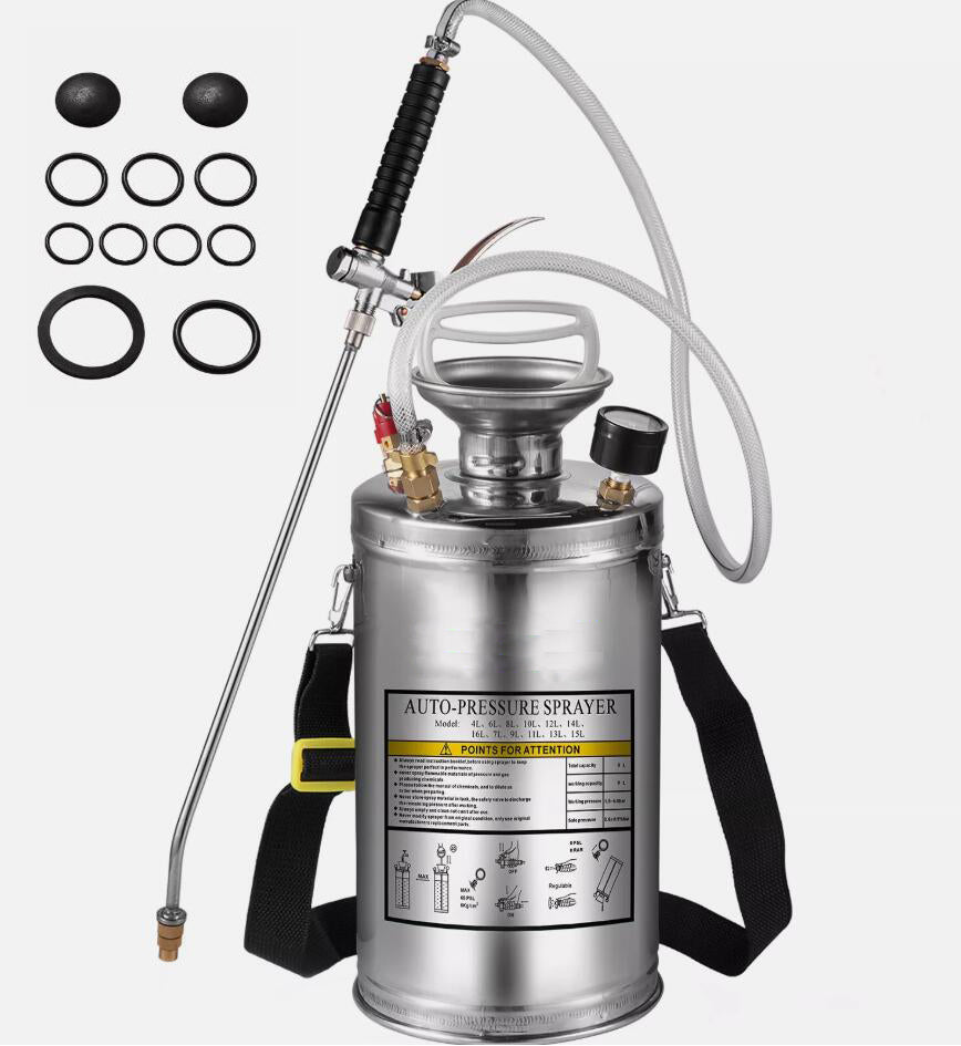 6L Durable Stainless Steel Garden Sprayer Manual Pressure Adjustable Nozzle With 1m Hose Fan