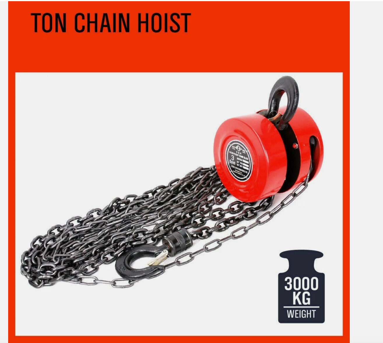 Premium 3 Ton Block and Tackle 2.5M Chain Block Hoist Crane Chain Lift ...