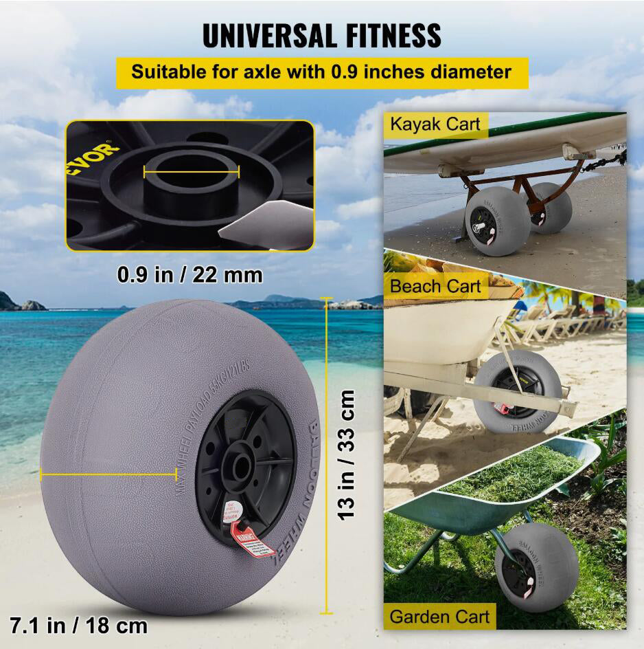 2PCS 13" TPU 121 LBS Load Capacity Balloon Beach Wheels Beach Tires Heavy Duty