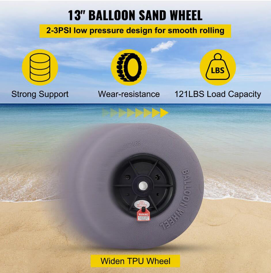 2PCS 13" TPU 121 LBS Load Capacity Balloon Beach Wheels Beach Tires Heavy Duty