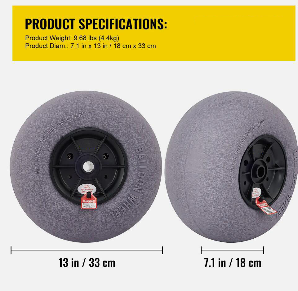 2PCS 13" TPU 121 LBS Load Capacity Balloon Beach Wheels Beach Tires Heavy Duty