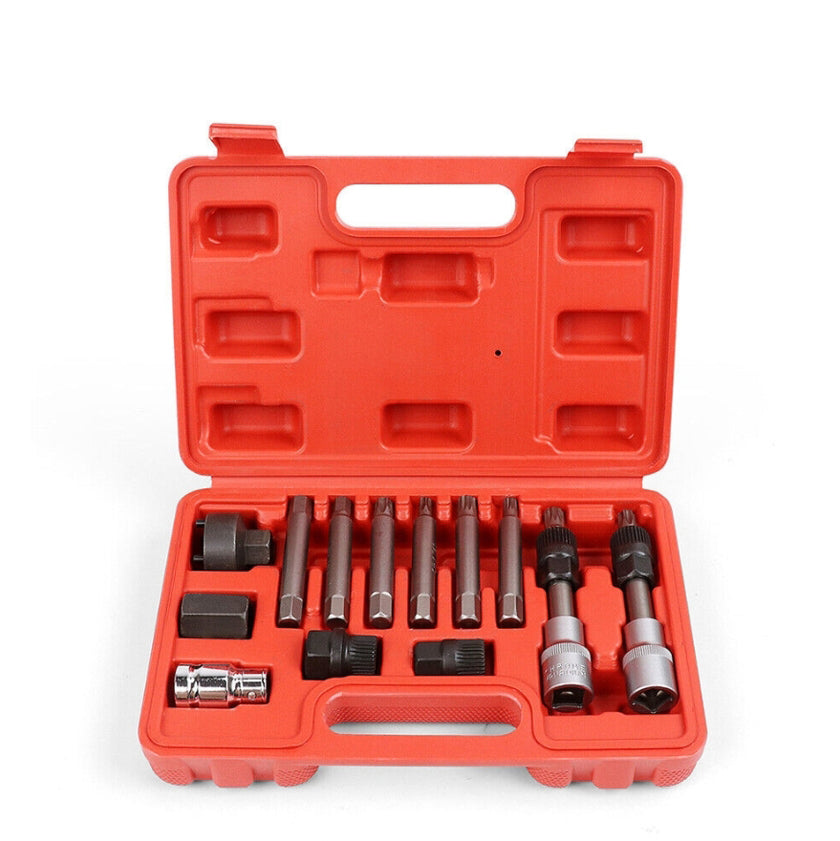 Premium 13PCS 33T Alternator Freewheel Pulley Removal Set Hex Torx Spline Free Wheel Pull