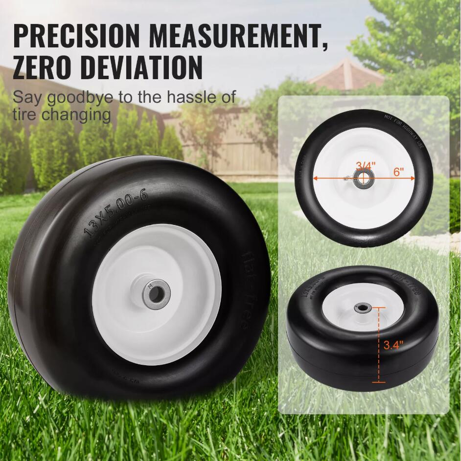 2PCS  13x5-6" Lawn Mower Tires Lawn Tractor Tires Flat-free PU Tires 450 LBS Load Capacity