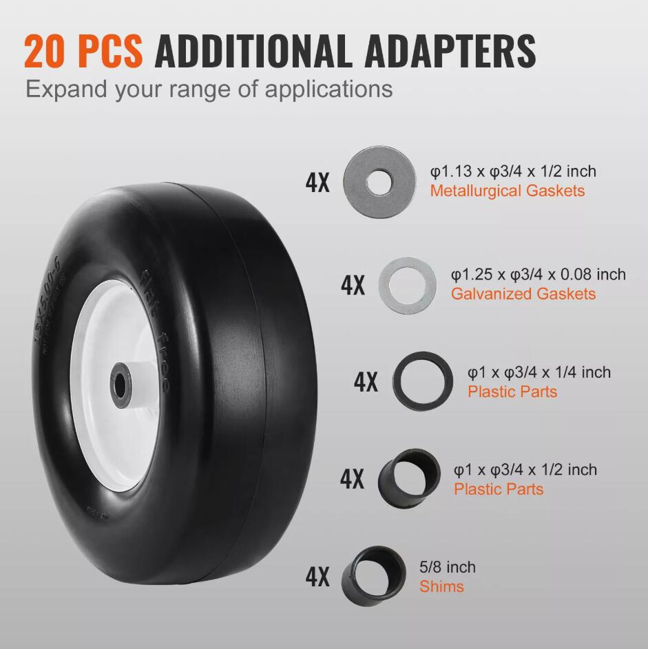 2PCS  13x5-6" Lawn Mower Tires Lawn Tractor Tires Flat-free PU Tires 450 LBS Load Capacity