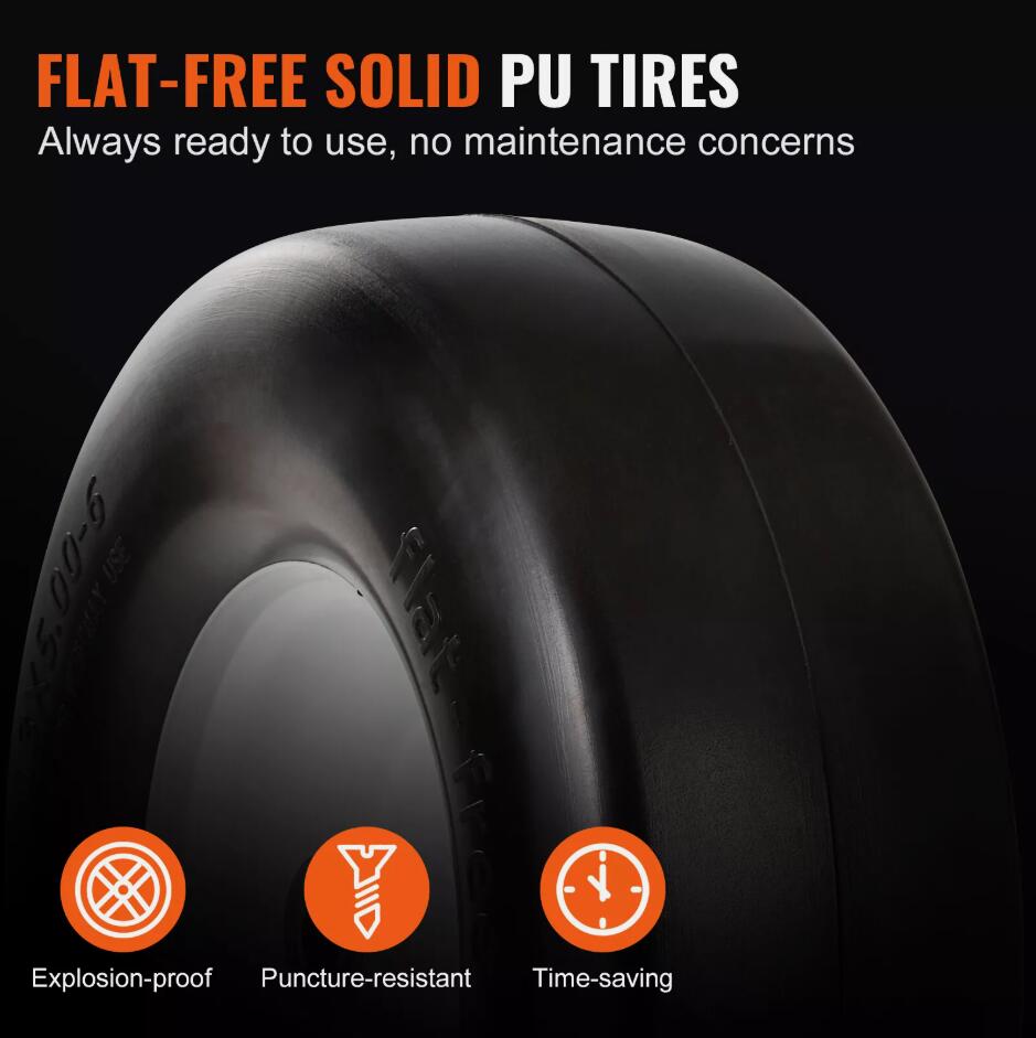 2PCS  13x5-6" Lawn Mower Tires Lawn Tractor Tires Flat-free PU Tires 450 LBS Load Capacity